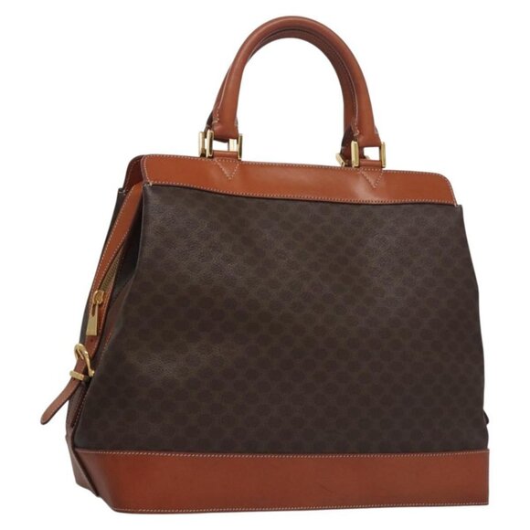 CELINE Macadam Canvas Hand Bag PVC Leather Brown Auth - Picture 1 of 16